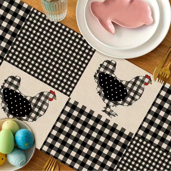 Rooster Hen Table Runner, Black White Buffalo Plaid 13X72  Chicken Chick Gingham - Picture 5 of 5